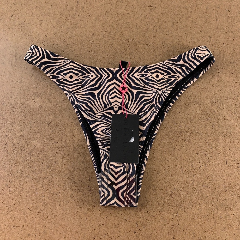 South Beach Women's Size 6 Tan Black Zebra Print Cheeky Bikini Swim Bottom NWT
